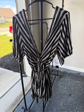 Trixxi Black & White Striped V-Neck Romper